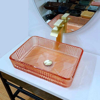 Crystal Vanity Top Glass Wash-Bassin Rechthoekige Oranje L445 * W330 * H105mm 12mm dik