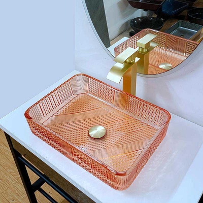 Crystal Vanity Top Glass Wash-Bassin Rechthoekige Oranje L445 * W330 * H105mm 12mm dik