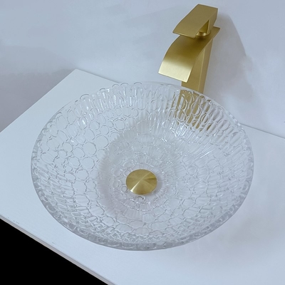 Rond Hotel Crystal Wash Basins 130mm Artistieke de Gootsteenkom van het Glasschip voor Huisbadkamers