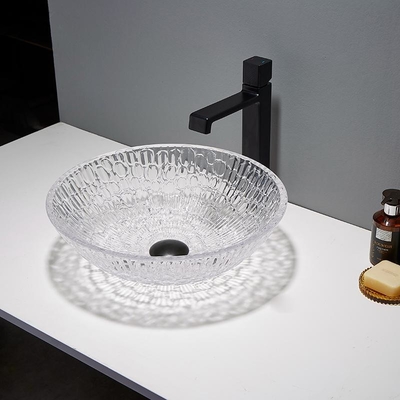Rond Hotel Crystal Wash Basins 130mm Artistieke de Gootsteenkom van het Glasschip voor Huisbadkamers