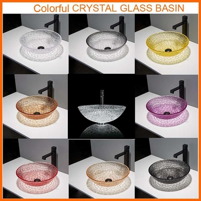 Rond Hotel Crystal Wash Basins 130mm Artistieke de Gootsteenkom van het Glasschip voor Huisbadkamers