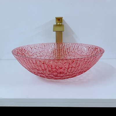 Rode Kleurencountertop Modern Crystal Wash Basins Bathroom Glass