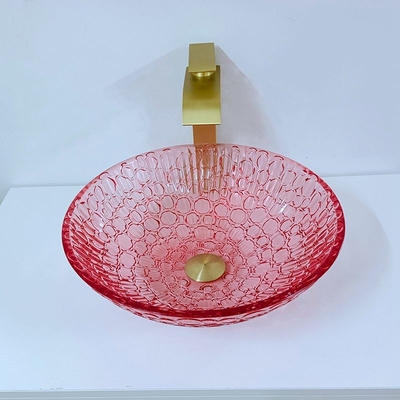 Rode Kleurencountertop Modern Crystal Wash Basins Bathroom Glass