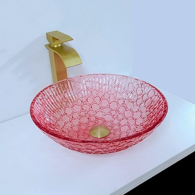 Rode Kleurencountertop Modern Crystal Wash Basins Bathroom Glass