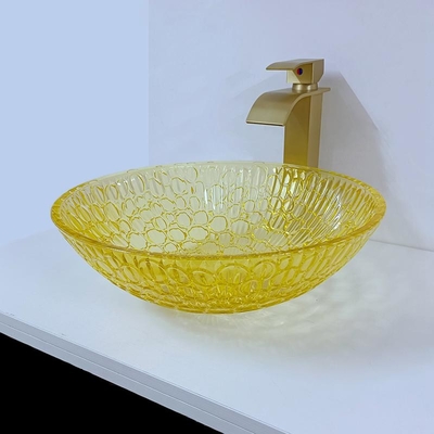 Rond Gelakt Crystal Wash Basins Low Profile-Glas 12mm Moderne Gouden Geel