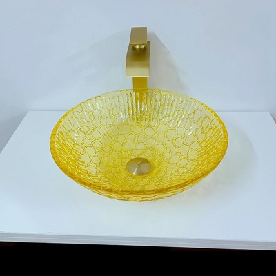 Rond Gelakt Crystal Wash Basins Low Profile-Glas 12mm Moderne Gouden Geel