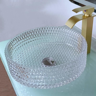 395mm Ronde van de het Bassinhand van de Glaswas Was 45mm Dia No Hole For Hotel-Badkamers
