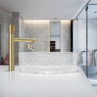 Europese Stijl om de Bassinsijs Ridge Crystal Clear Wash Basin van het Glasschip