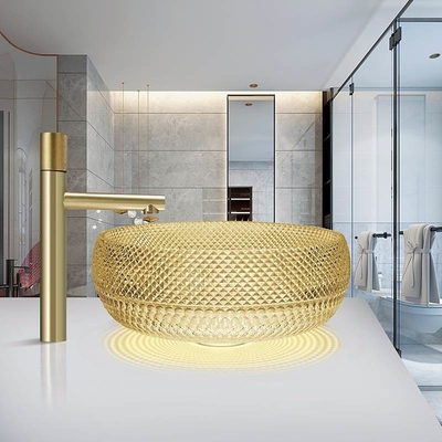 Van het Ontwerpcrystal glass vessel basins yellow van Italië van de de Kleurenbadkamers de Ijdelheidsgootsteen