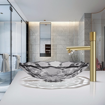 Het moderne Bal Gevormde Bassin van de Glaswas Licht Gray Color Vessel Sinks Pop op Afvoerkanaal