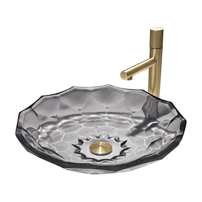 Het moderne Bal Gevormde Bassin van de Glaswas Licht Gray Color Vessel Sinks Pop op Afvoerkanaal
