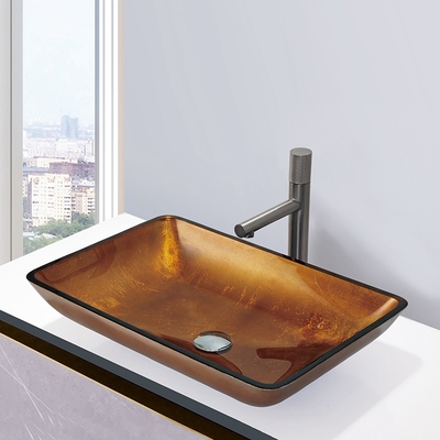 Gouden Countertop Opgezette Met de hand gemaakte de Bassins Vlotte Binnenlands en Buitenkant van de Badkamerswas