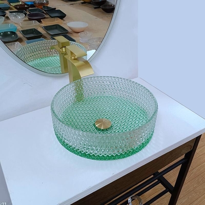 Diamond Shape Crystal Glass Vessel daalt van het de Wasbassin van de Lijstbovenkant de Groene Bodem