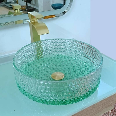 Diamond Shape Crystal Glass Vessel daalt van het de Wasbassin van de Lijstbovenkant de Groene Bodem
