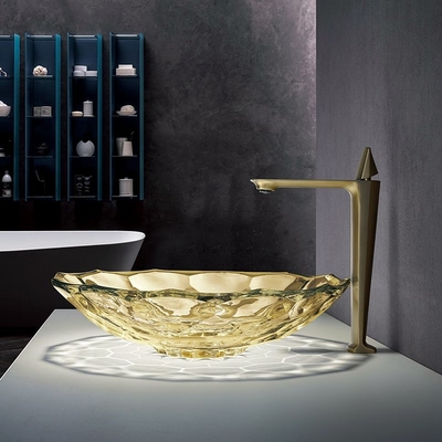 OEM van de het Glaswas van de Balvorm Countertop van het Bassincrystal vessel sinks yellow color