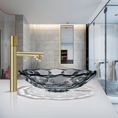 Transparent Black Glass Wash Basin Diecasting Crystal Bathroom Vanity Sink
