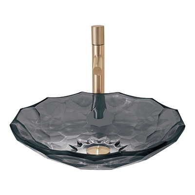 Transparent Black Glass Wash Basin Diecasting Crystal Bathroom Vanity Sink