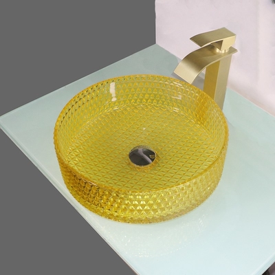 Gele Crystal Glass Wash Basin Cylindrical-Vormcountertop Schipgootsteen