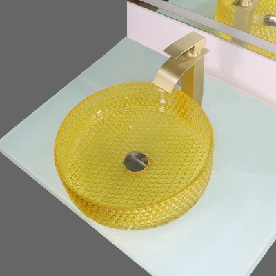 Gele Crystal Glass Wash Basin Cylindrical-Vormcountertop Schipgootsteen