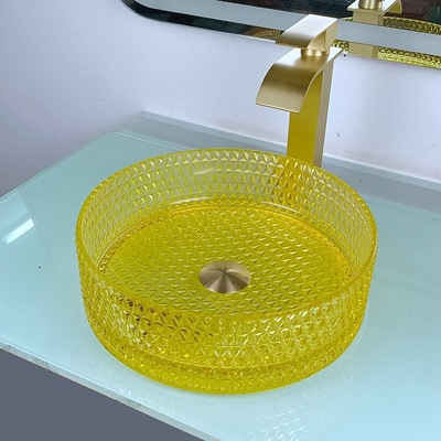 Gele Crystal Glass Wash Basin Cylindrical-Vormcountertop Schipgootsteen