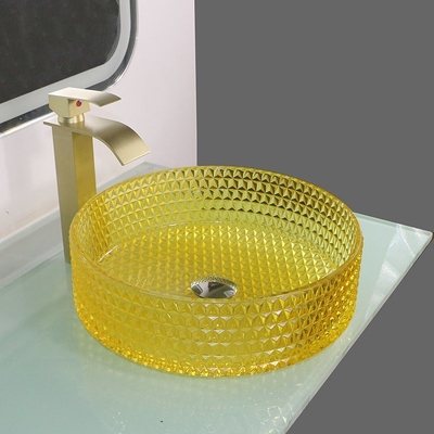 Gele Crystal Glass Wash Basin Cylindrical-Vormcountertop Schipgootsteen