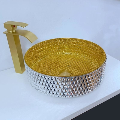 Van de de Vormbadkamers van Shinnings Gouden Crystal Glass Wash Basin Cylindrical het Schipgootstenen