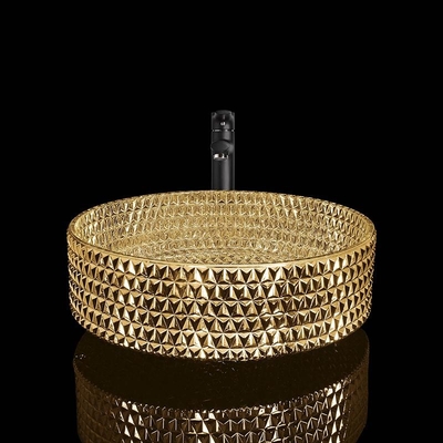 24K gouden Crystal Glass Wash Basin Electroplated die Gemakkelijke Schoon met een laag bedekken