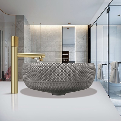 De donkere Grey Crystal Glass Vessel Sinks Bathroom-Gootsteen van de Ijdelheidswas boven Teller