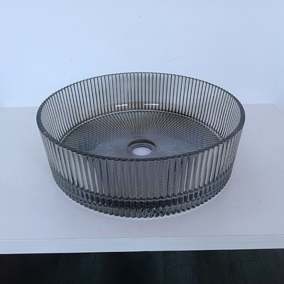 De Cilindrische Verticale Strepen die van Gray Color Glass Wash Basin de Gootstenen van het Badkamersbassin gieten