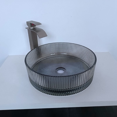 De Cilindrische Verticale Strepen die van Gray Color Glass Wash Basin de Gootstenen van het Badkamersbassin gieten