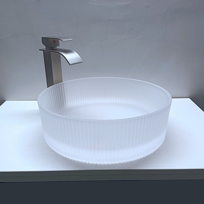 Zure matte Crystal Glass Wash Basin Vertical-Strepen die Countertop Badkamersgootstenen gieten
