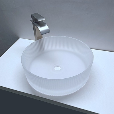 Zure matte Crystal Glass Wash Basin Vertical-Strepen die Countertop Badkamersgootstenen gieten