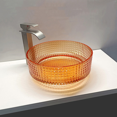 Het Schipcountertop van Crystal Glass Wash Basin Decorated van de Orangerkleur Badkamersgootsteen
