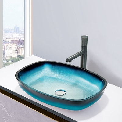 Van de het Badwas van de glasgradiënt Blauwe Aangemaakte van de de Bassinsmeloen van de de Vormlijst Opgezet de Bovenkantcountertop