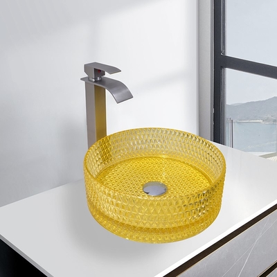 Moderne Cilinder Glazen Wastafel Badkamermeubel Gootstenen Transparante Gele Kleur