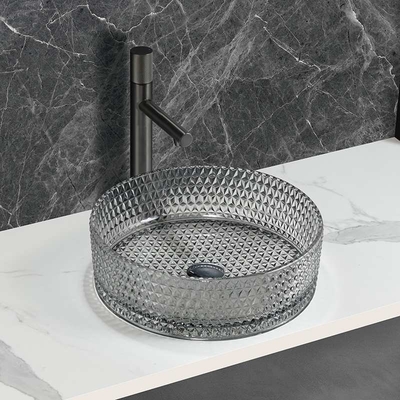 Op het aanrecht gemonteerde glazen waskom Transparant Ligth Grijze kleur Badkamer Wastafels
