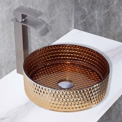 Keuken Aanrecht Gemonteerde Glazen Wastafel In Gegalvaniseerde Coating Britse Gouden Kleur