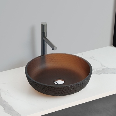 Matt Gold Tea Ronde Glas Wasbecken Met 45mm 1,75 Inch Afvoer Gat Gemakkelijk te reinigen Vaartuig gootsteen