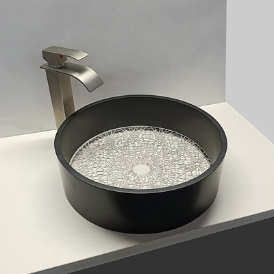 400*400*120mm Zwarte rand glas wasbak met afvoer grootte 1,77 inch