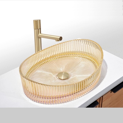 Crystal Glass Vessel Basins In Electroplated Coating Rich Gold Color Geen gat montage