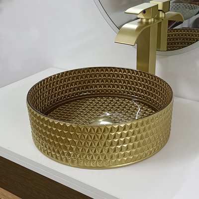 Het ronde Gouden van de Gootsteendiamond table top bowl wash van het Glasschip Bassin Crystal Bathroom
