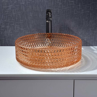 De Gootsteen van Diamond Round Wash Hand Basin Amber Color Glass Bowl Bathroom