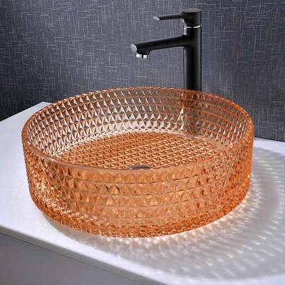 De Gootsteen van Diamond Round Wash Hand Basin Amber Color Glass Bowl Bathroom