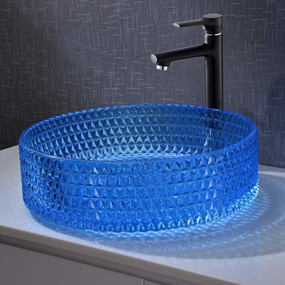 Om 120mm het Type van het Bassinglas van de Badkamerswas Blauwe Kleur Crystal Diamond