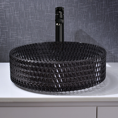 Diamond Shape Crystal Wash Basin 22 Duim Transparante Zwarte Ronde Countertop Gootsteen