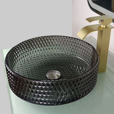 Diamond Shape Crystal Wash Basin 22 Duim Transparante Zwarte Ronde Countertop Gootsteen